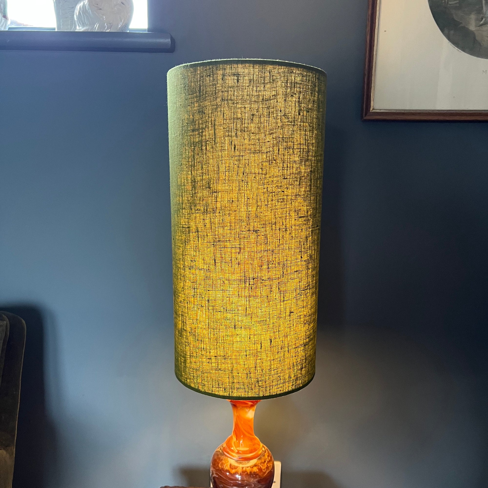 Olive Linen Lampshade | Extra Tall Cylinder Ceiling Light Shade | Bespoke Handmade UK