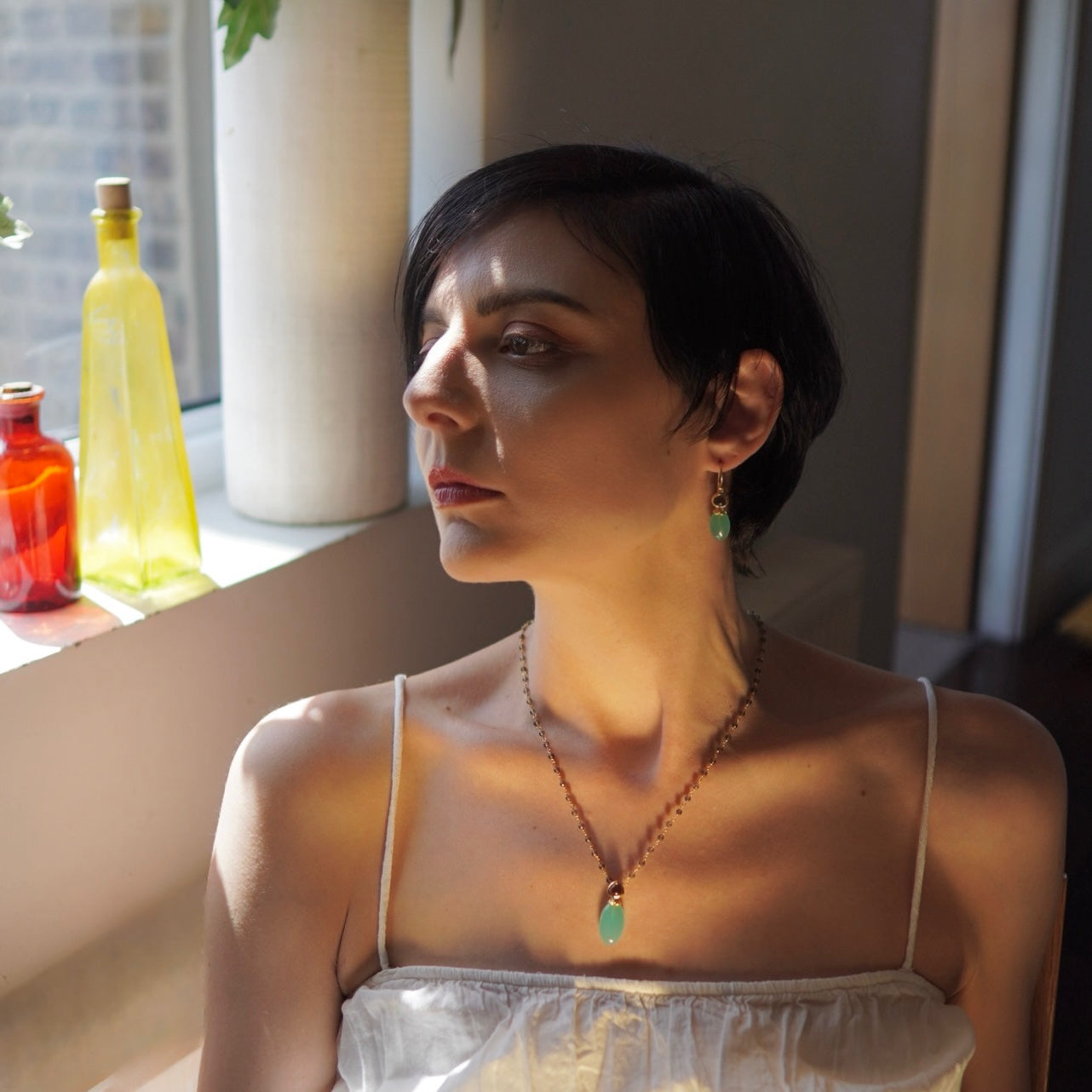 Persephone Double Gemstone Earrings Pariba Onyx &amp; Smoky Quartz