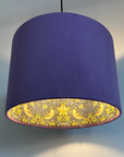 Purple Velvet & Navy Strawberry Thief Double Sided Drum Lampshade | Handmade Ceiling Light Shade | Bespoke UK