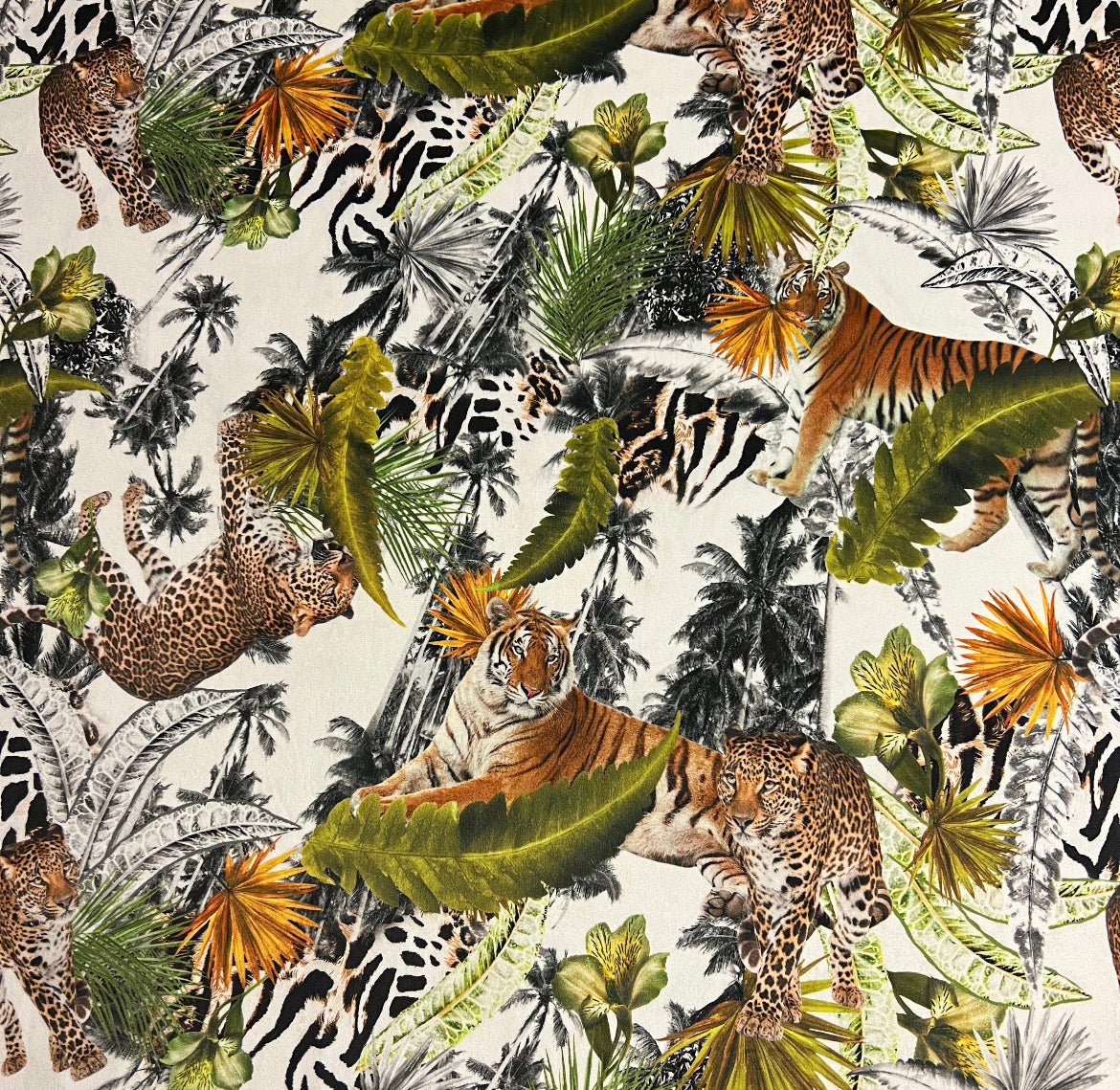 Tropical tiger, cheetah velvet drum lampshade / ceiling shade, with a metallic brushed gold lining