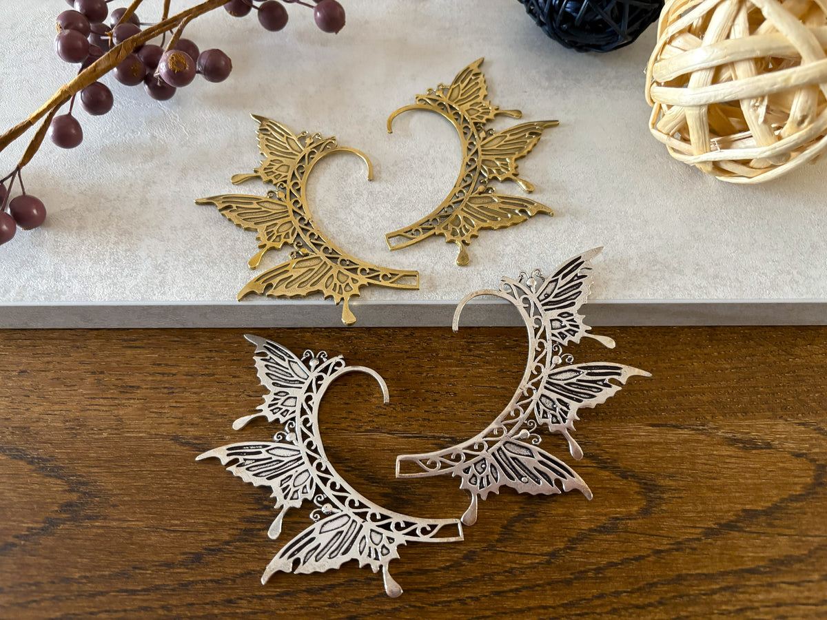 Boho Butterfly Filigree Ear Cuff - No Piercing Wrap Earring in Gold and Silver