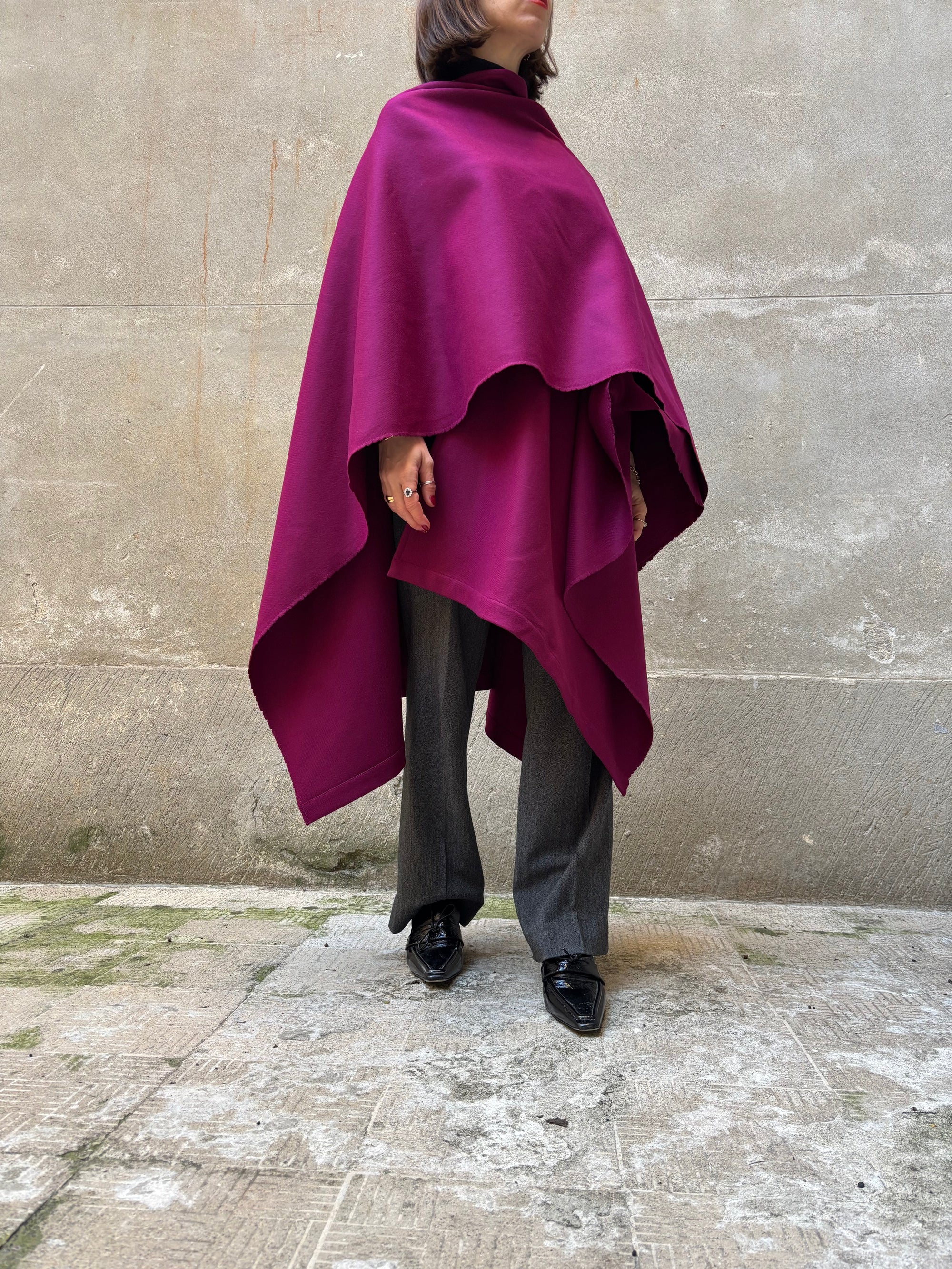 Burgundy recycled wool cape-3