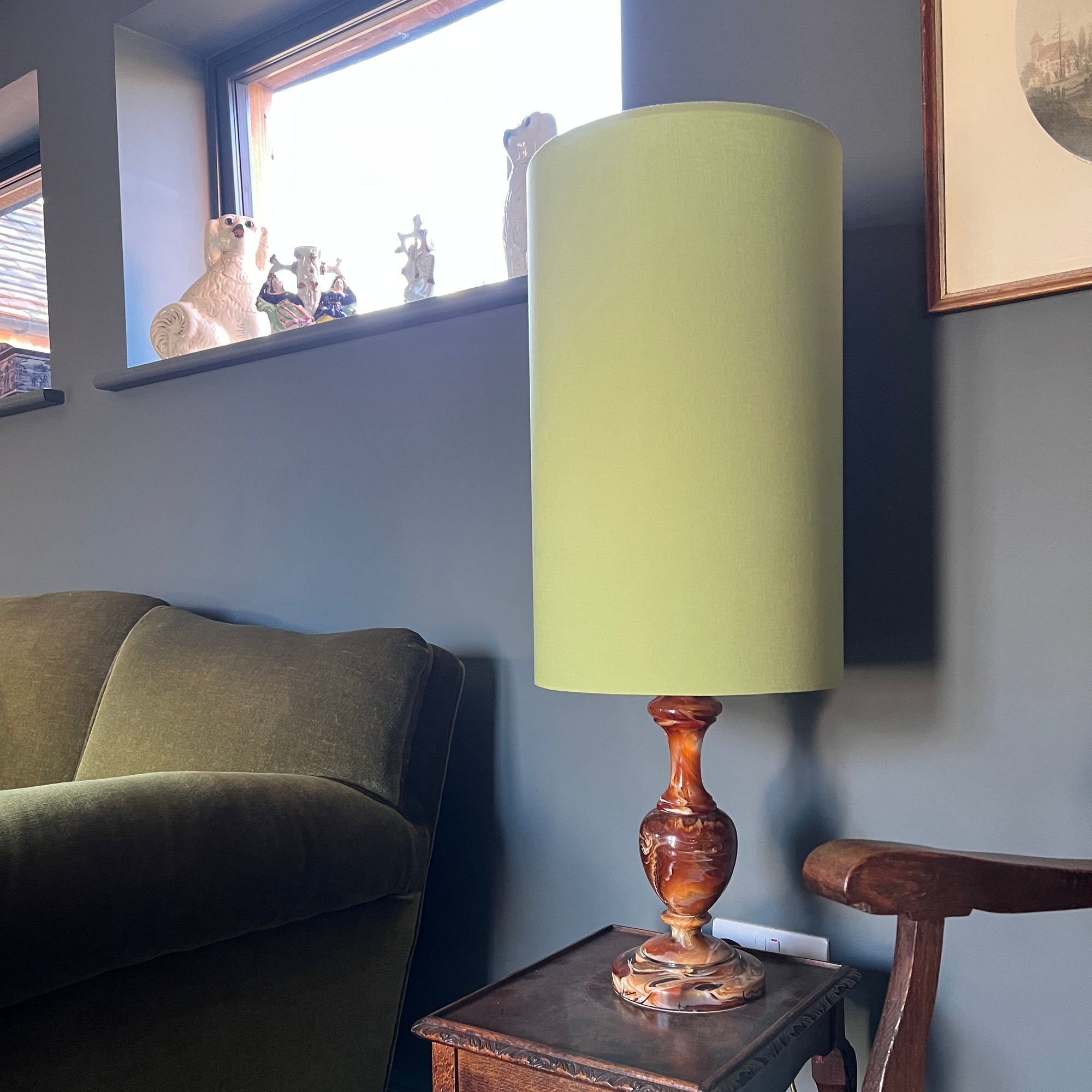 Sage Cotton Lampshade | Extra Tall Cylinder Ceiling Light Shade | Bespoke Handmade UK