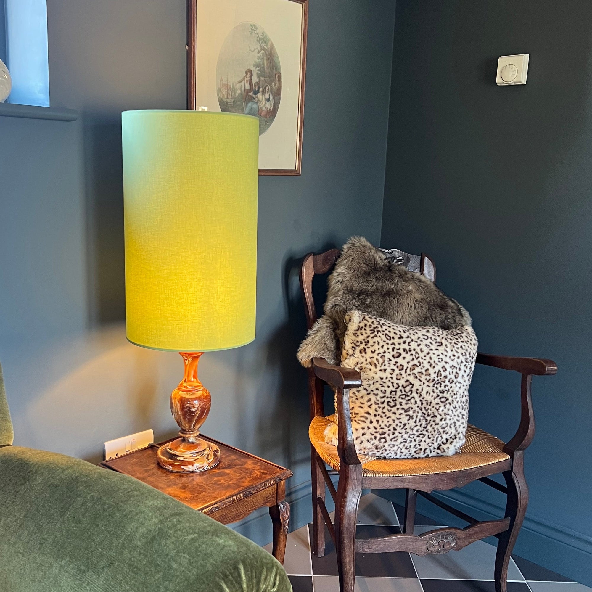 Sage Cotton Lampshade | Extra Tall Cylinder Ceiling Light Shade | Bespoke Handmade UK
