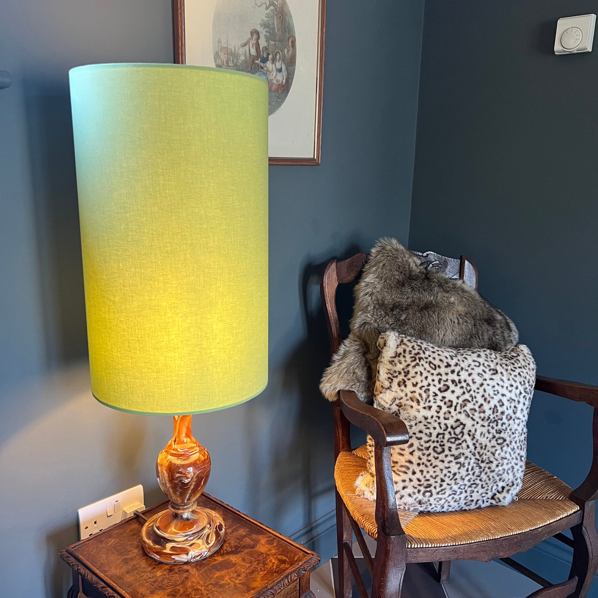Sage Cotton Lampshade | Extra Tall Cylinder Ceiling Light Shade | Bespoke Handmade UK