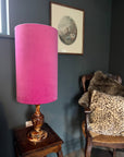 Hot pink velvet cylinder lampshade, extra tall lampshade