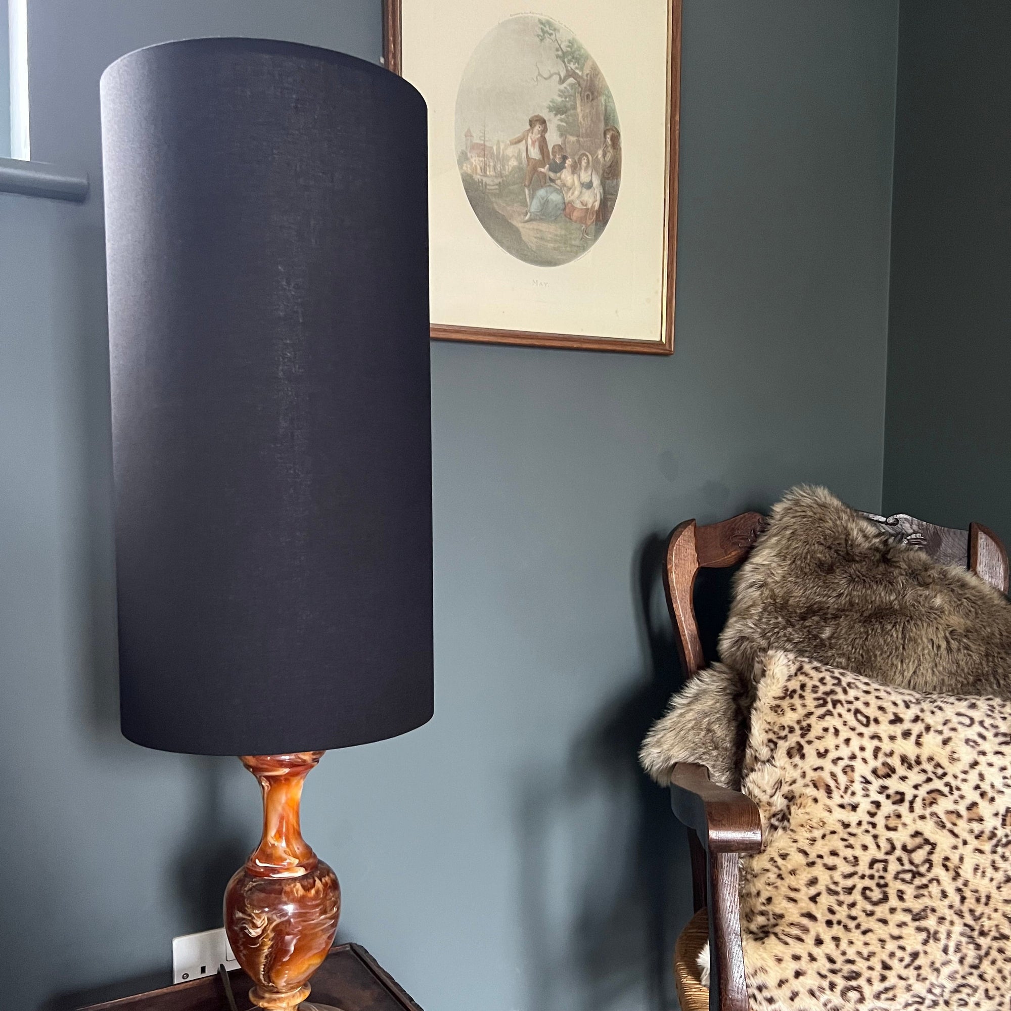 Black Cotton Lampshade | Extra Tall Cylinder Ceiling Light Shade | Bespoke Handmade UK