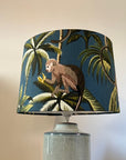 Teal Jungle Monkey Cotton French Drum Lampshade | Handmade Ceiling Light Shade | UK