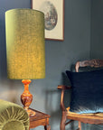 Olive Linen Lampshade | Extra Tall Cylinder Ceiling Light Shade | Bespoke Handmade UK