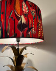 Cerise pink botanical velvet drum lampshade / ceiling shade, with a white lining