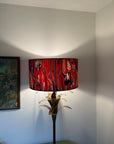 Cerise pink botanical velvet drum lampshade / ceiling shade, with a white lining