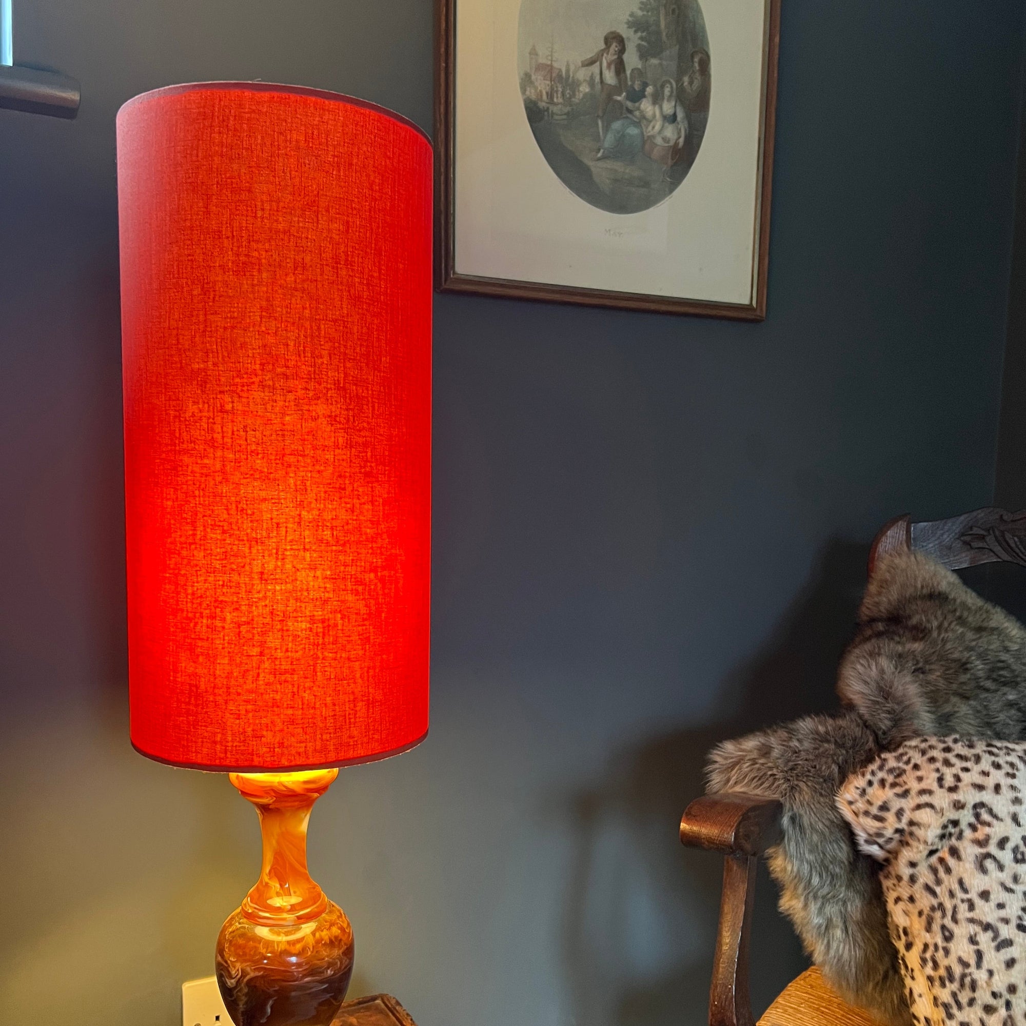 Burnt Orange Cotton Lampshade | Extra Tall Cylinder Ceiling Light Shade | Bespoke Handmade UK