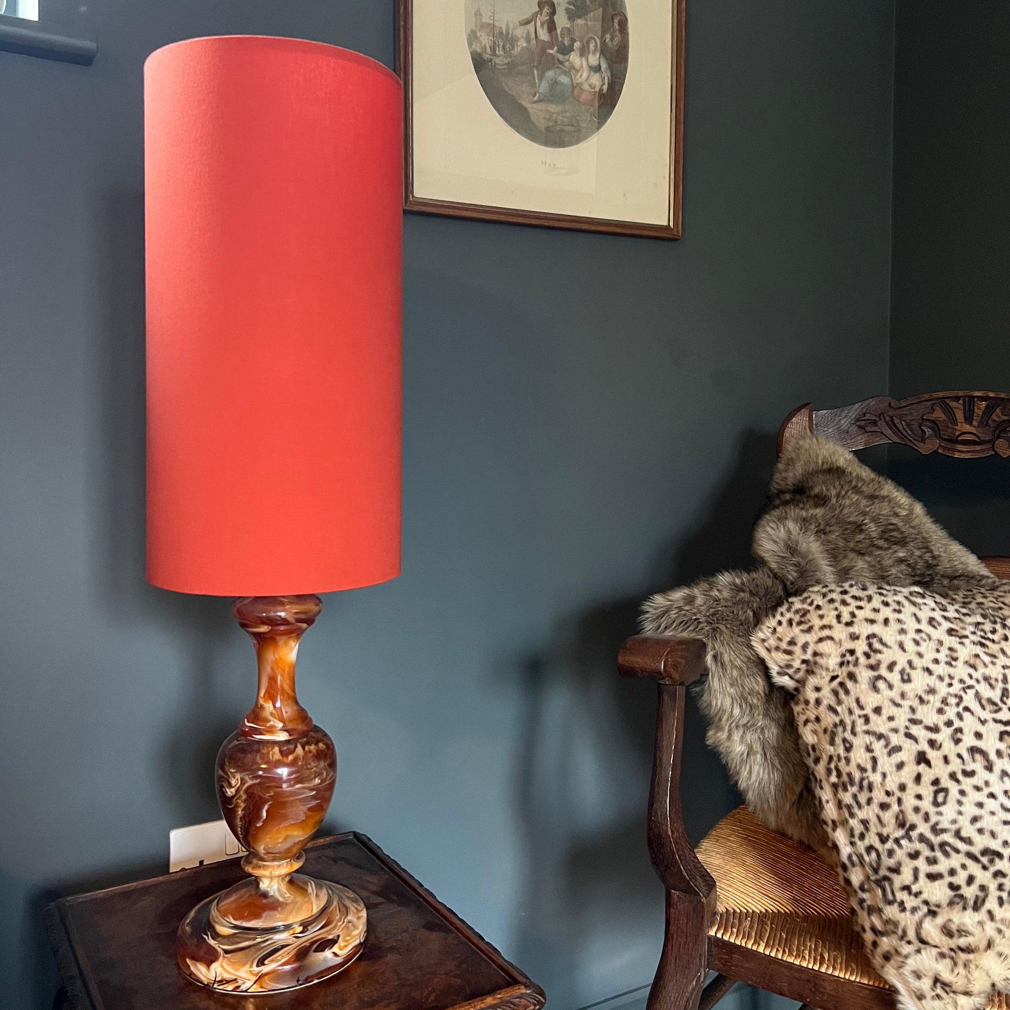 Burnt Orange Cotton Lampshade | Extra Tall Cylinder Ceiling Light Shade | Bespoke Handmade UK