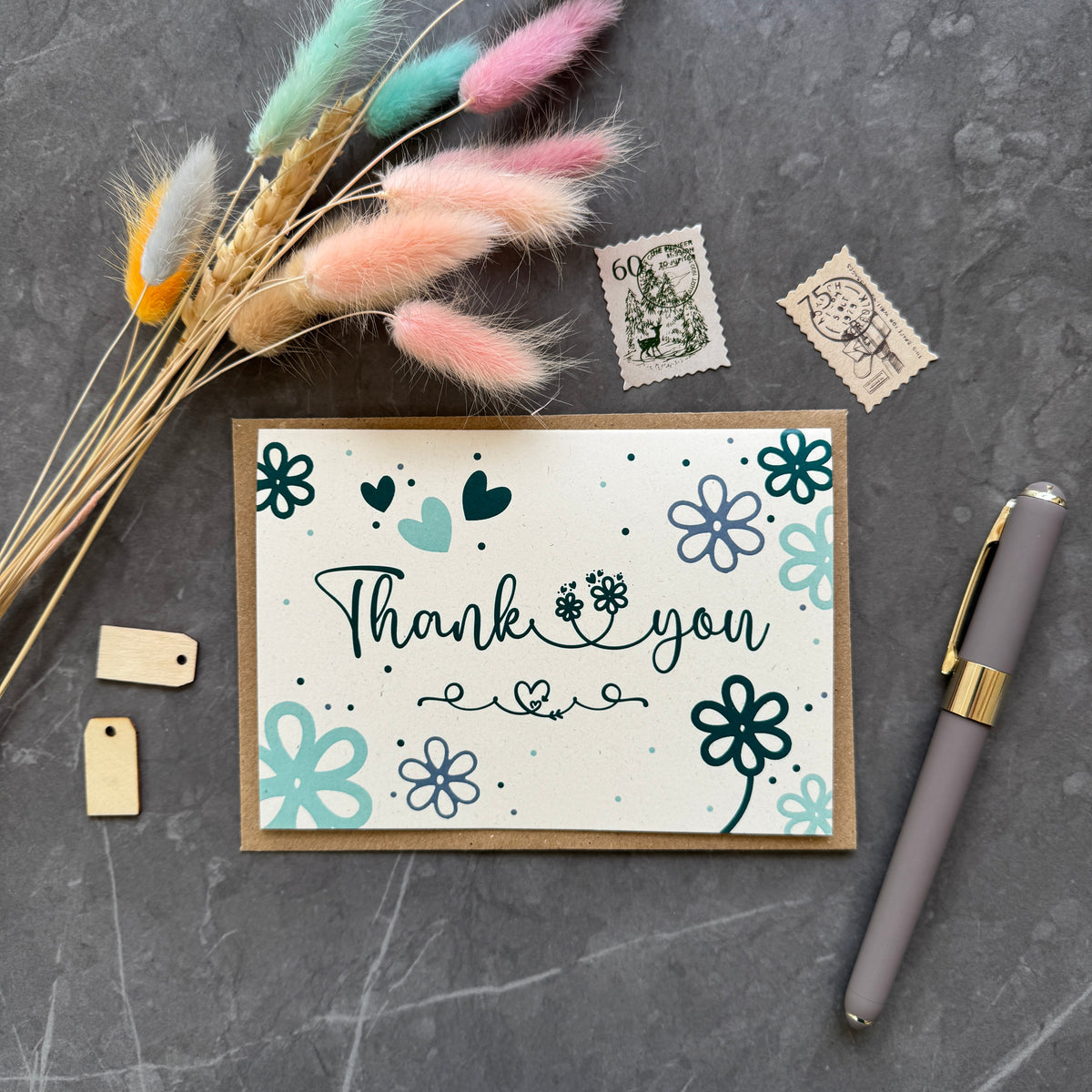 Thank You Note Card set - Teal Daisies