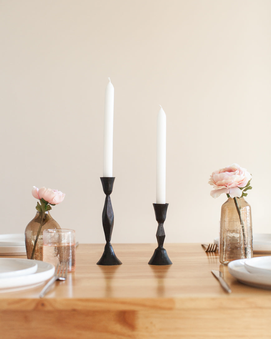 Low Diamond Hand Forged Iron Candle Stand