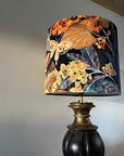 Floral midnight velvet, drum lampshade /ceiling shade with a white lining