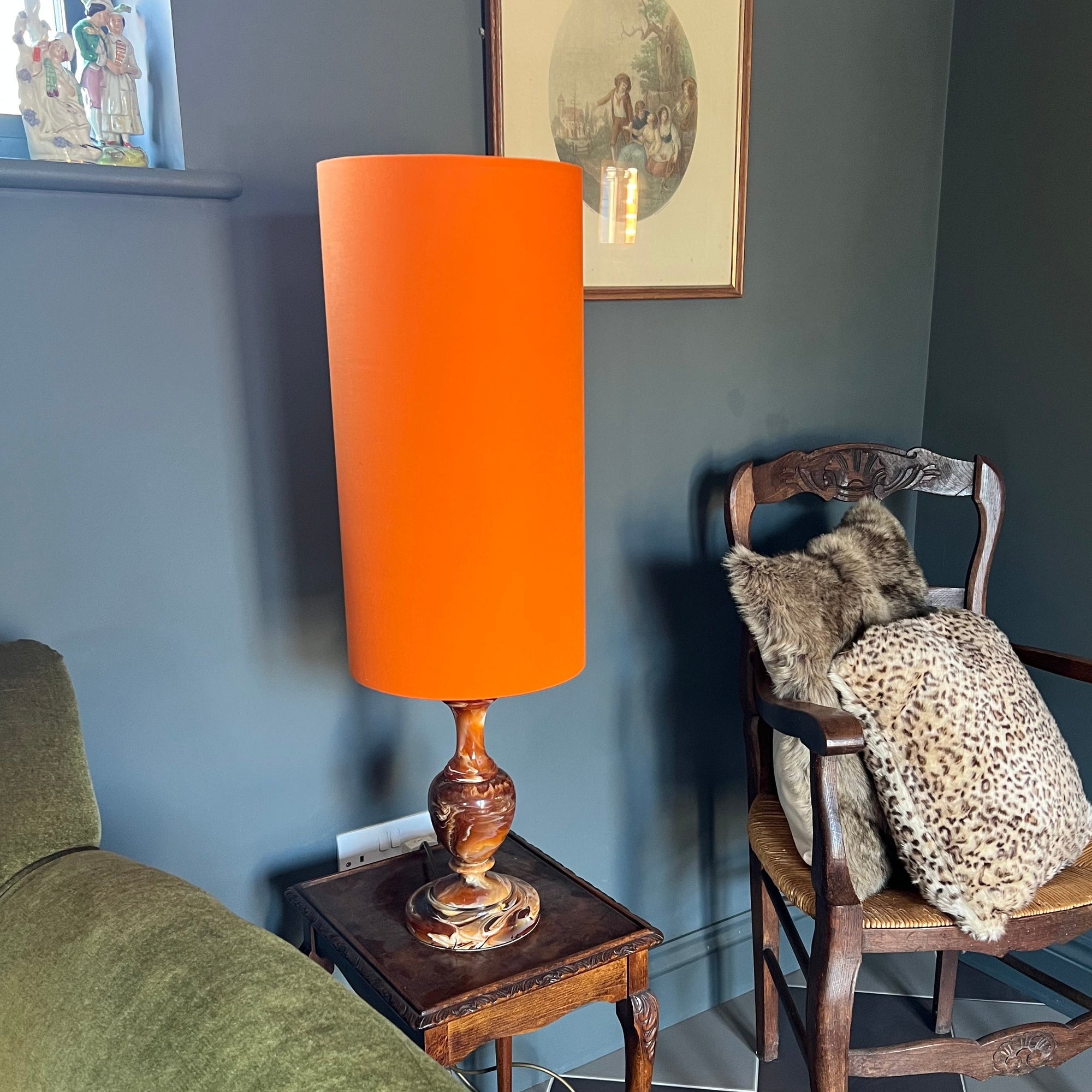 Bright Orange Cotton Lampshade | Extra Tall Cylinder Ceiling Light Shade | Bespoke Handmade UK