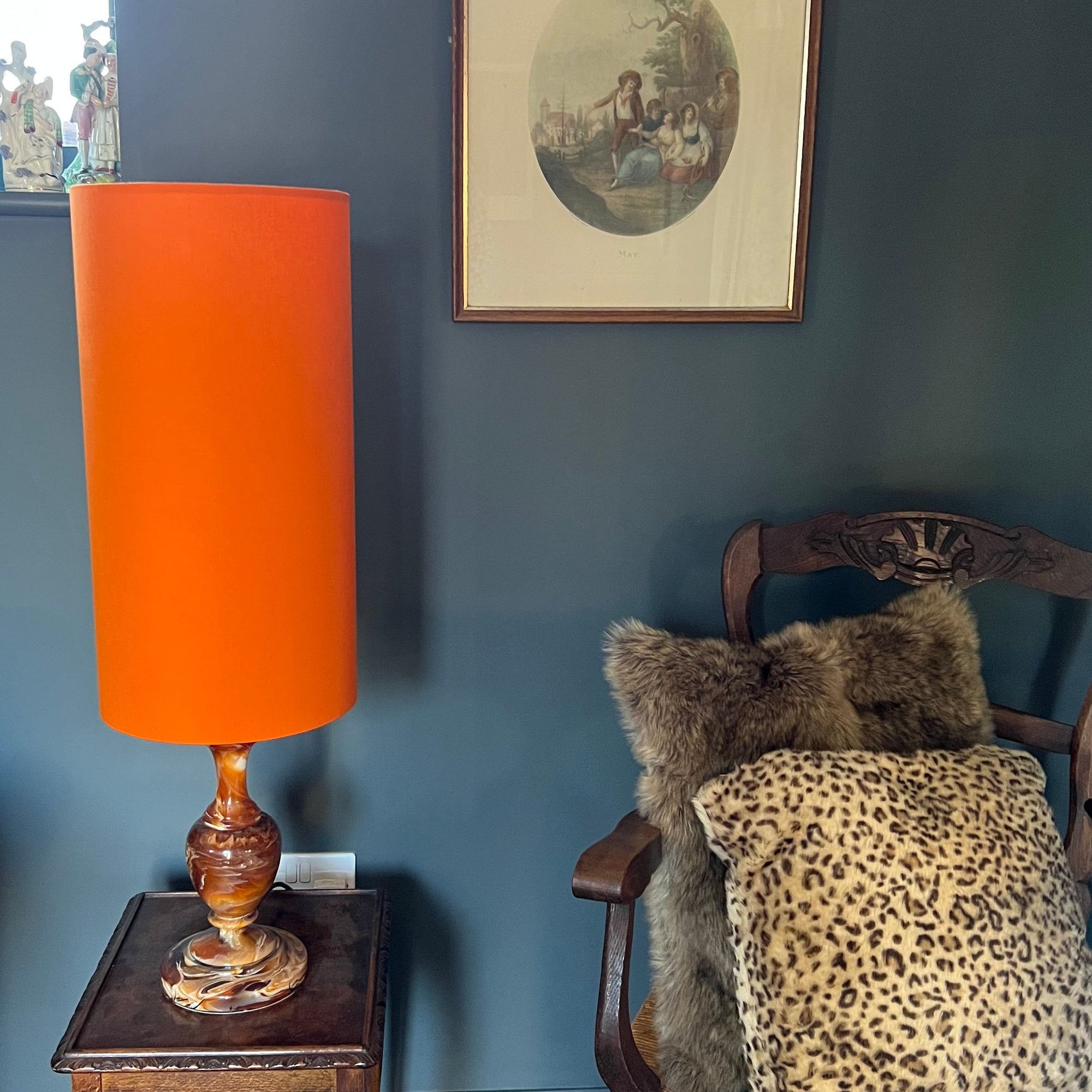 Bright Orange Cotton Lampshade | Extra Tall Cylinder Ceiling Light Shade | Bespoke Handmade UK