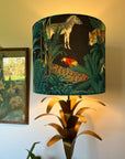 Jungle velvet in black, drum lampshade /ceiling shade with a white lining