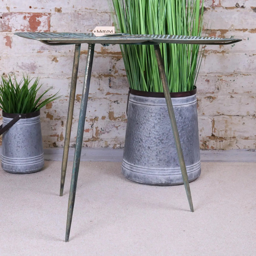 Ramai Three Leaf Side Table, luxury boho decor, stylish green and gold metal accent table, nature-inspired design by Maravi at brixbailey.com