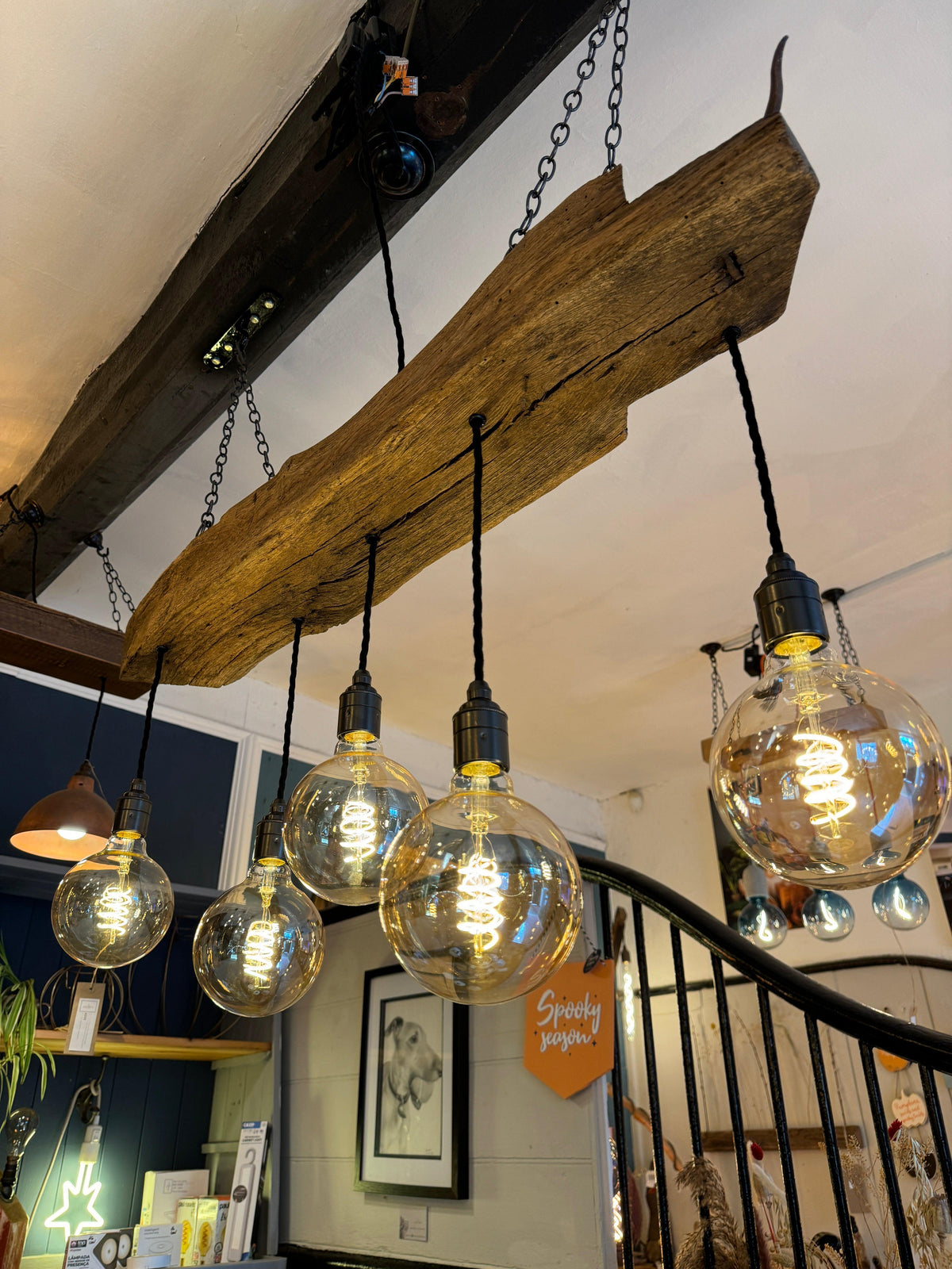 300 Year Old Oak Beam Chandelier | Reclaimed Rustic Kitchen &amp; Dining Lighting UK