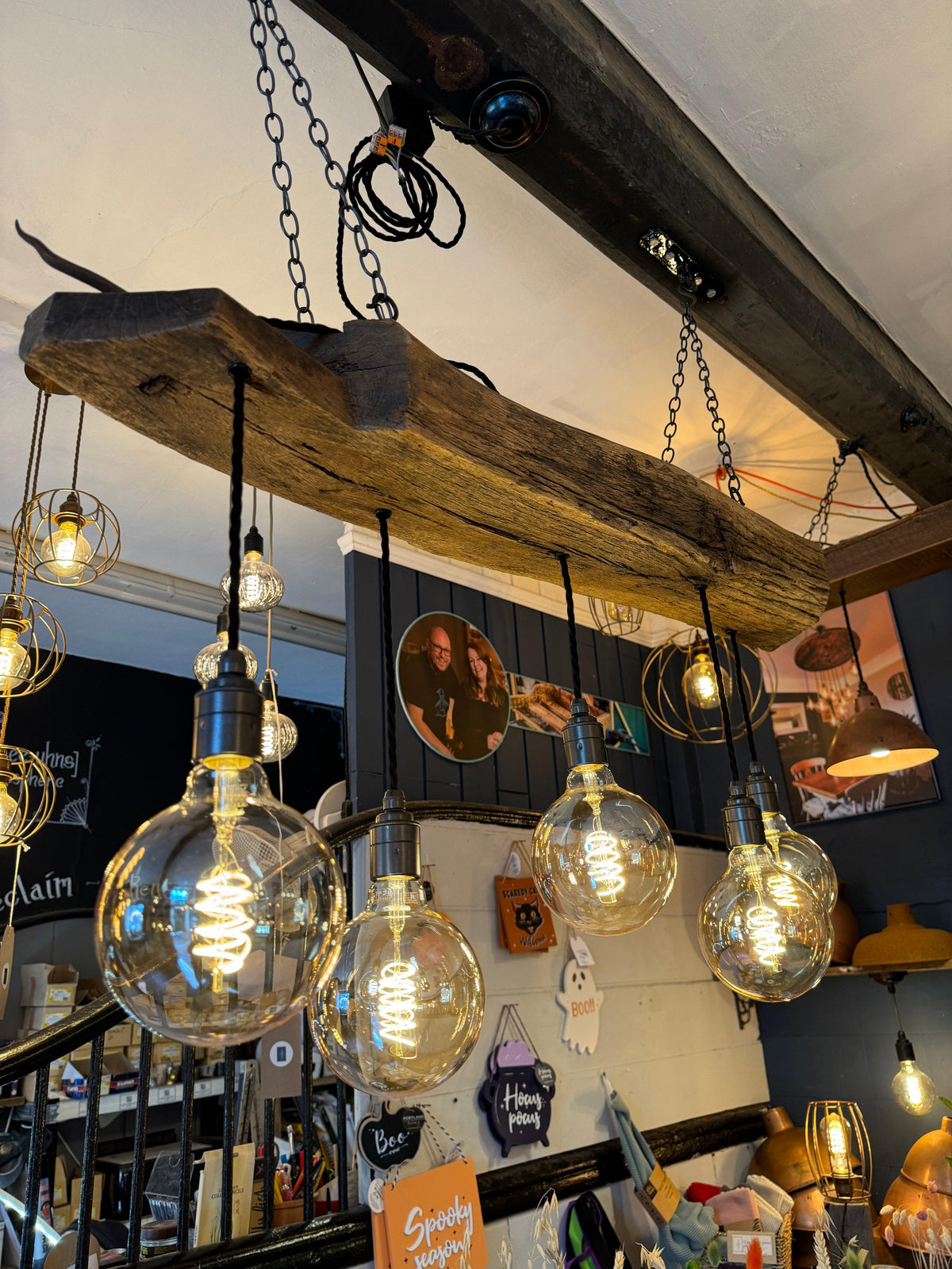 300 Year Old Oak Beam Chandelier | Reclaimed Rustic Kitchen &amp; Dining Lighting UK