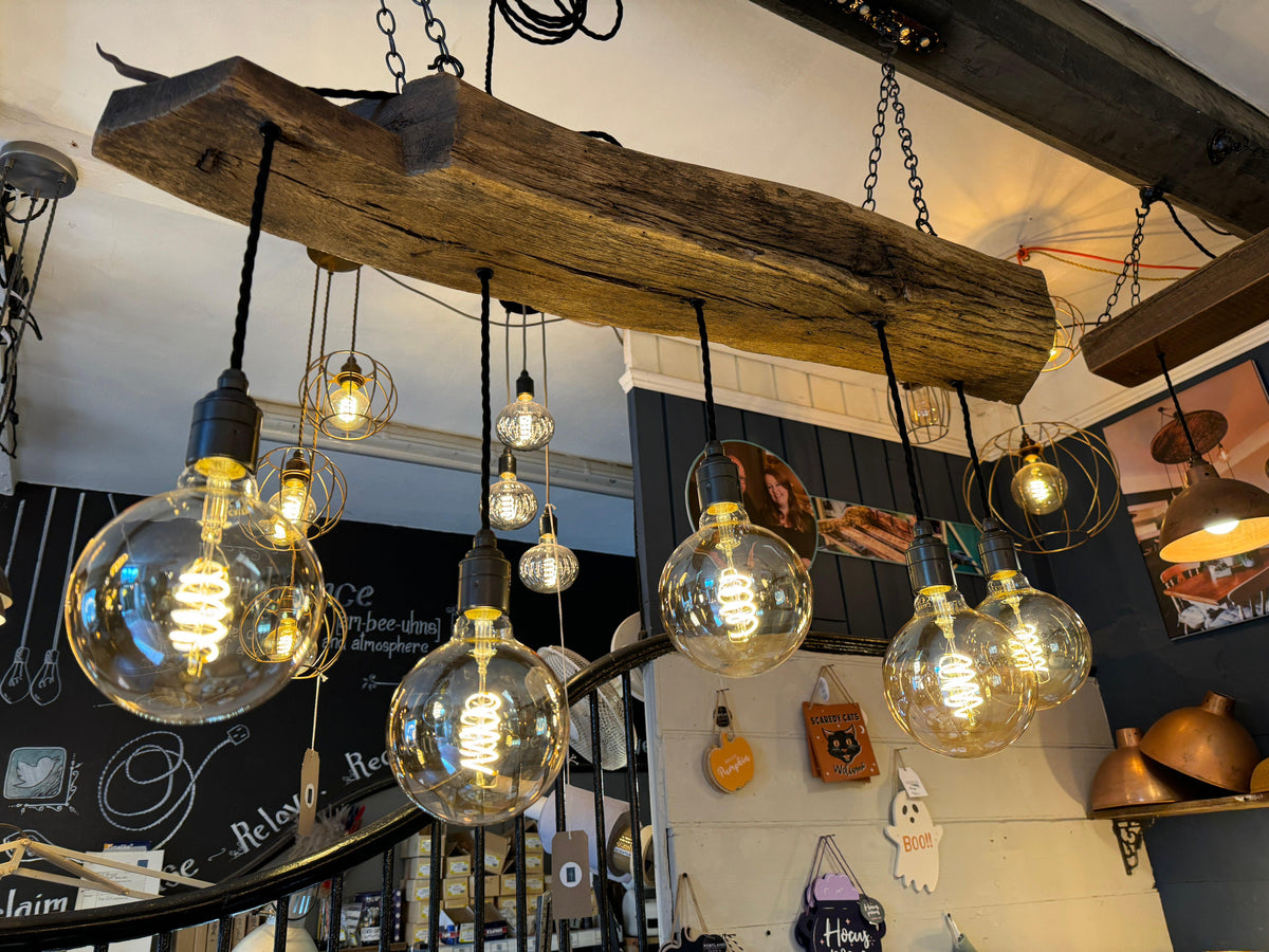 300 Year Old Oak Beam Chandelier | Reclaimed Rustic Kitchen &amp; Dining Lighting UK
