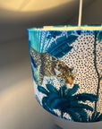 Jungle velvet in white, drum lampshade /ceiling shade with a white lining