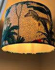 Jungle velvet in white, drum lampshade /ceiling shade with a white lining