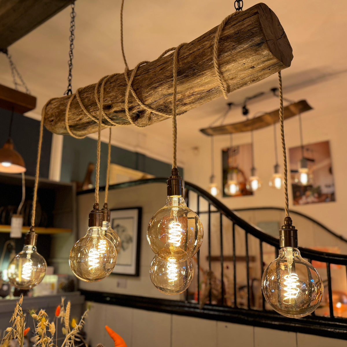 Rustic Driftwood Style Chandelier | Oak Wrapped Cable Kitchen & Dining Light