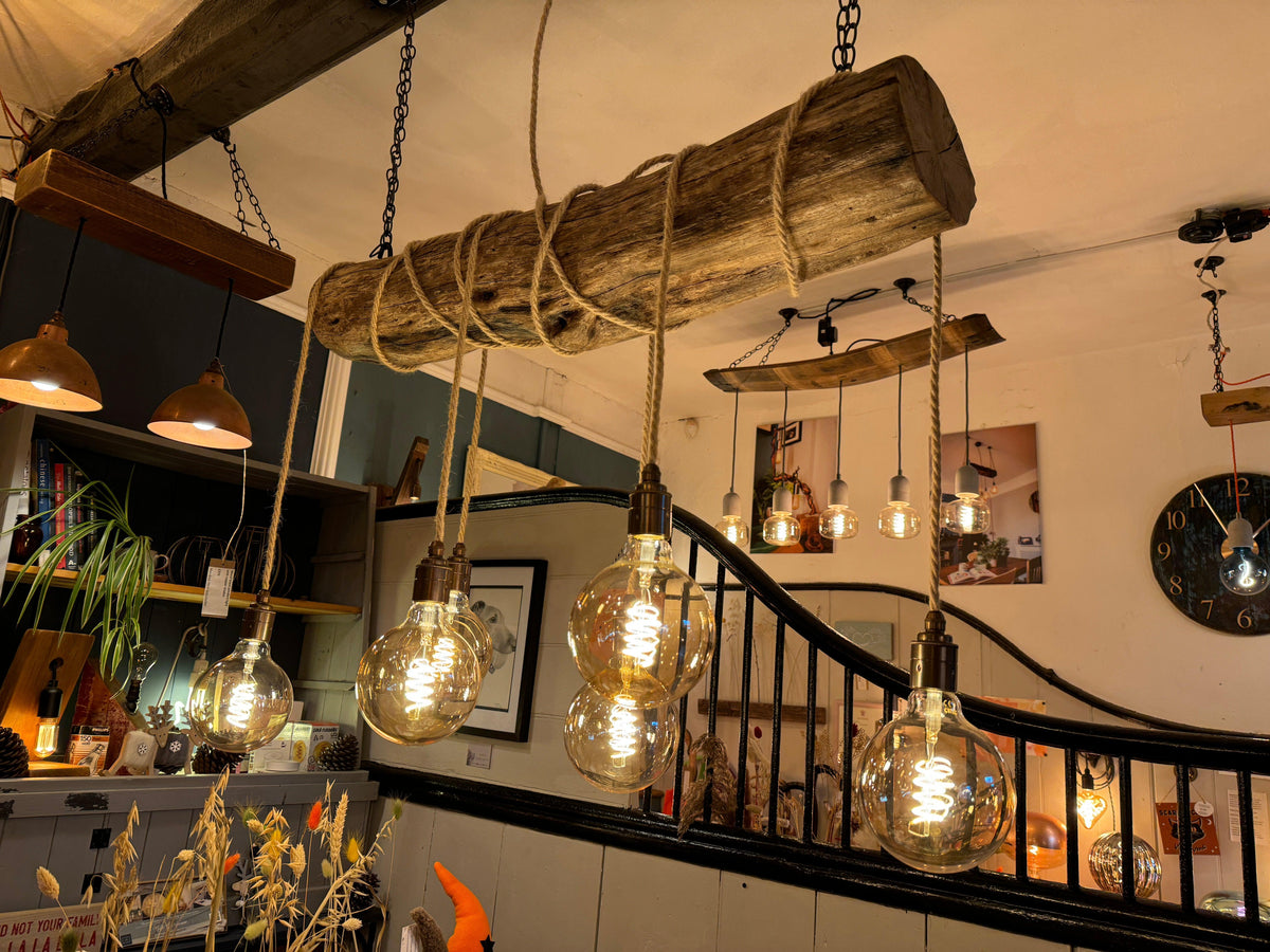 Rustic Driftwood Style Chandelier | Oak Wrapped Cable Kitchen &amp; Dining Light