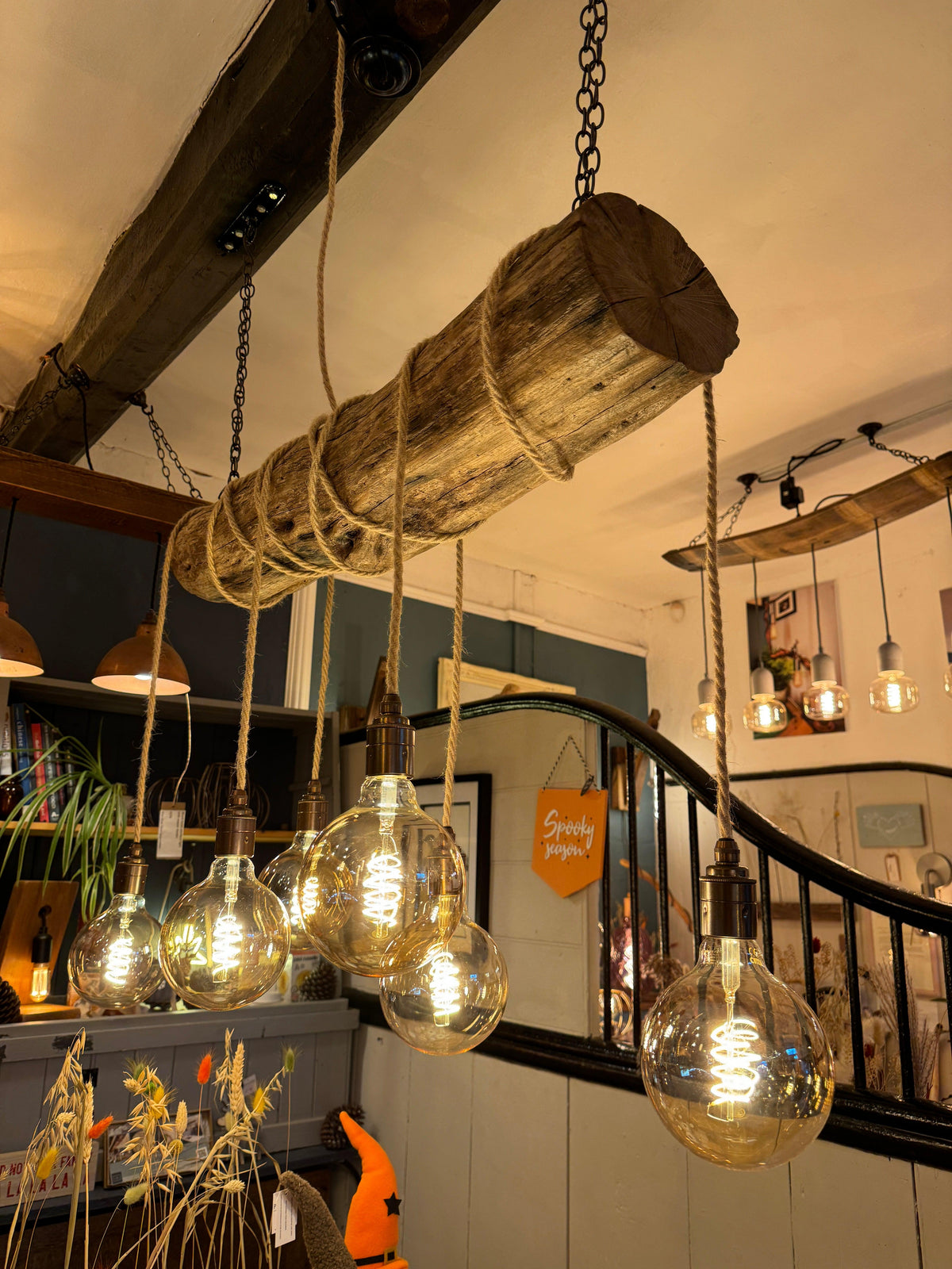 Rustic Driftwood Style Chandelier | Oak Wrapped Cable Kitchen &amp; Dining Light