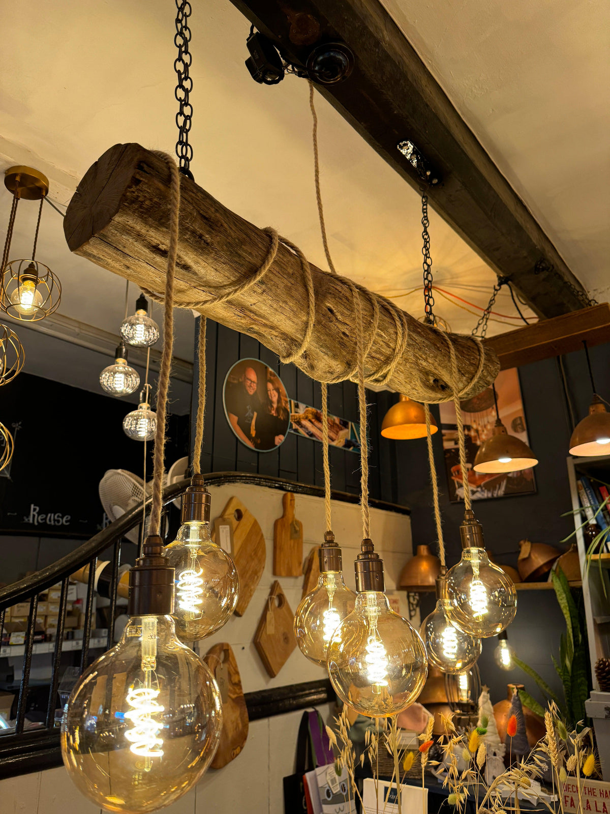 Rustic Driftwood Style Chandelier | Oak Wrapped Cable Kitchen &amp; Dining Light