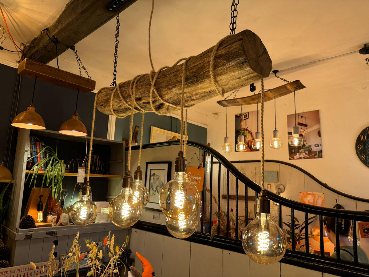 Rustic Driftwood Style Chandelier | Oak Wrapped Cable Kitchen &amp; Dining Light