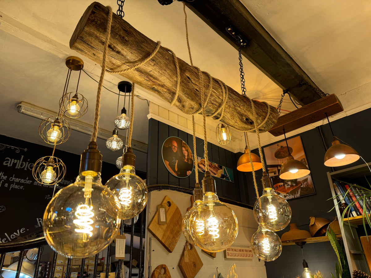 Rustic Driftwood Style Chandelier | Oak Wrapped Cable Kitchen &amp; Dining Light