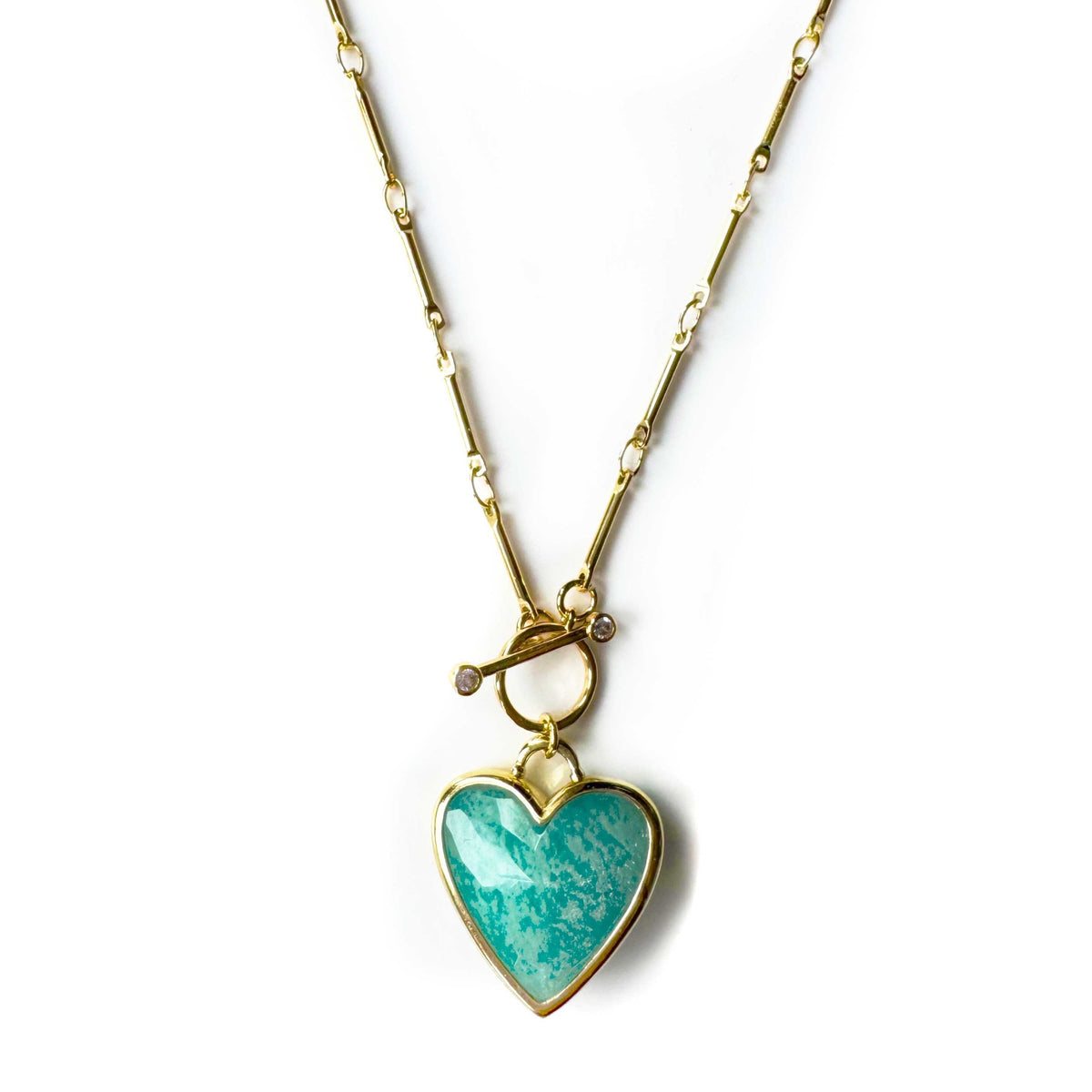 Luxe 18k Gold Plated Turquoise T Bar Heart Necklace