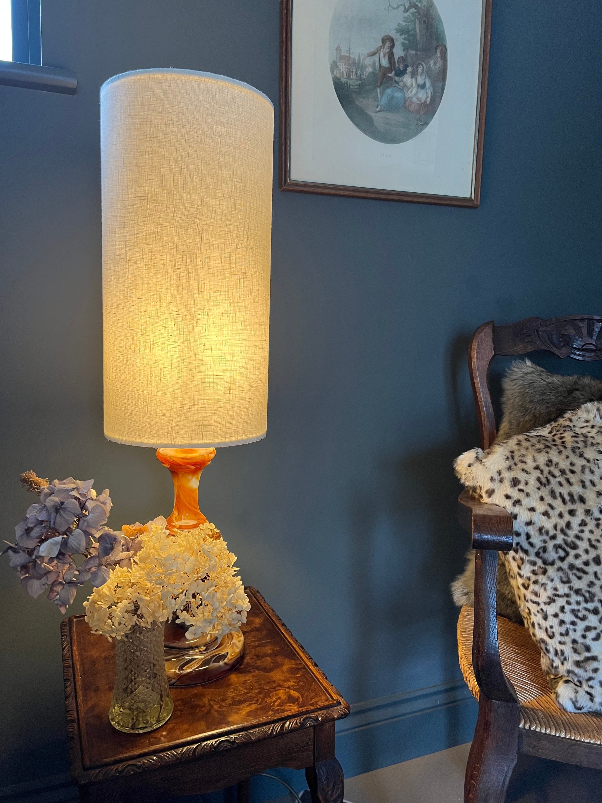 Off White Linen Lampshade | Extra Tall Cylinder Ceiling Light Shade | Bespoke Handmade UK