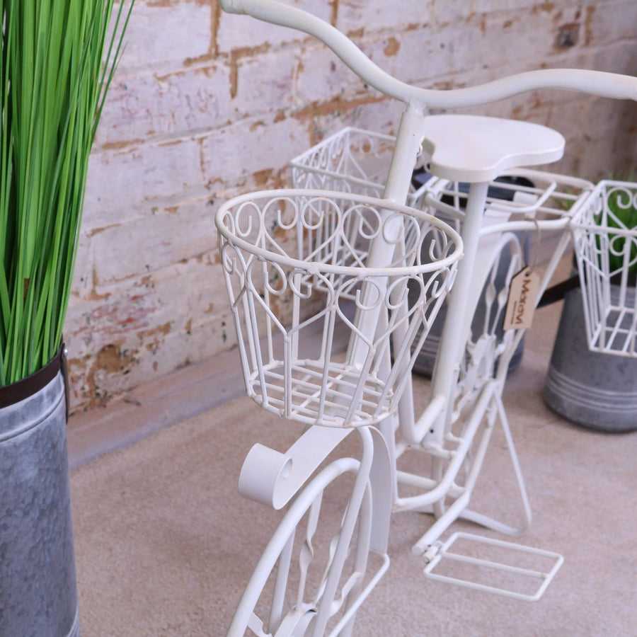 Luxury Belura large bicycle planter, vintage-style metal garden decor with multiple pot holders, stylish outdoor floral display by Maravi at brixbailey.com