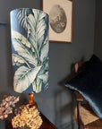 Tripura midnight Leaves Velvet cylinder lampshade, extra tall lampshade