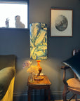 Tripura midnight Leaves Velvet cylinder lampshade, extra tall lampshade
