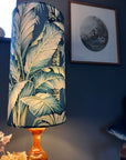 Tripura midnight Leaves Velvet cylinder lampshade, extra tall lampshade