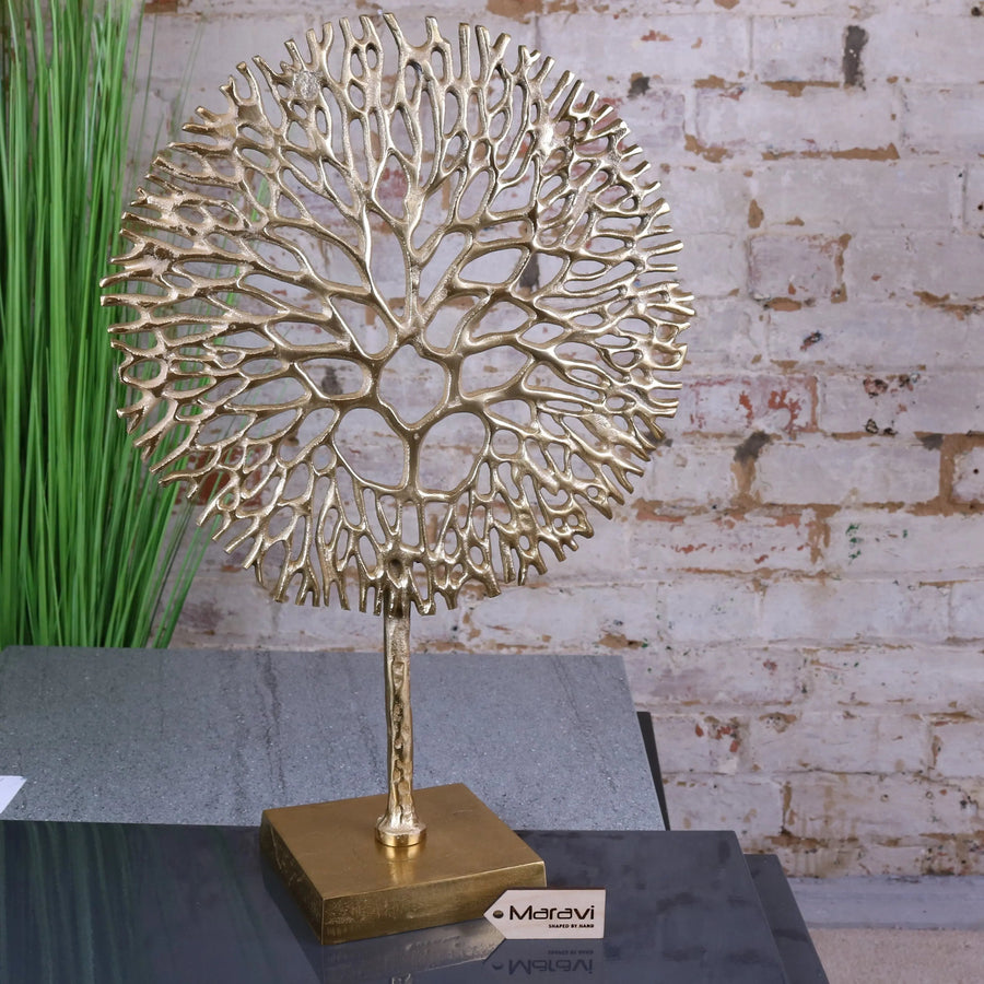 Luxury Lolam metal gold coral ornament sculpture, handcrafted cast aluminium decor, elegant vintage modern home accent, 51cm by Maravi at brixbailey.com