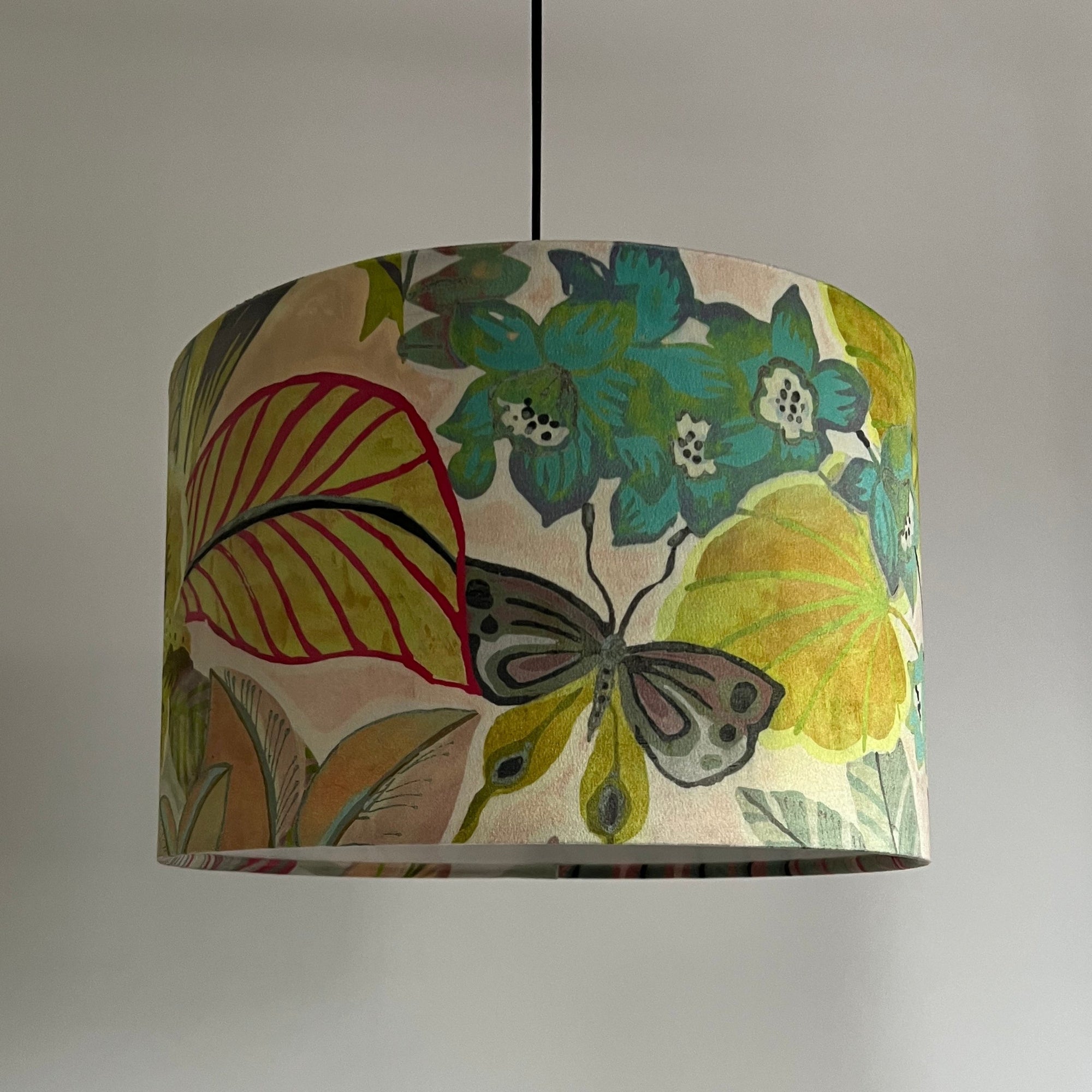 Floral pastel velvet, drum lampshade /ceiling shade with a white lining