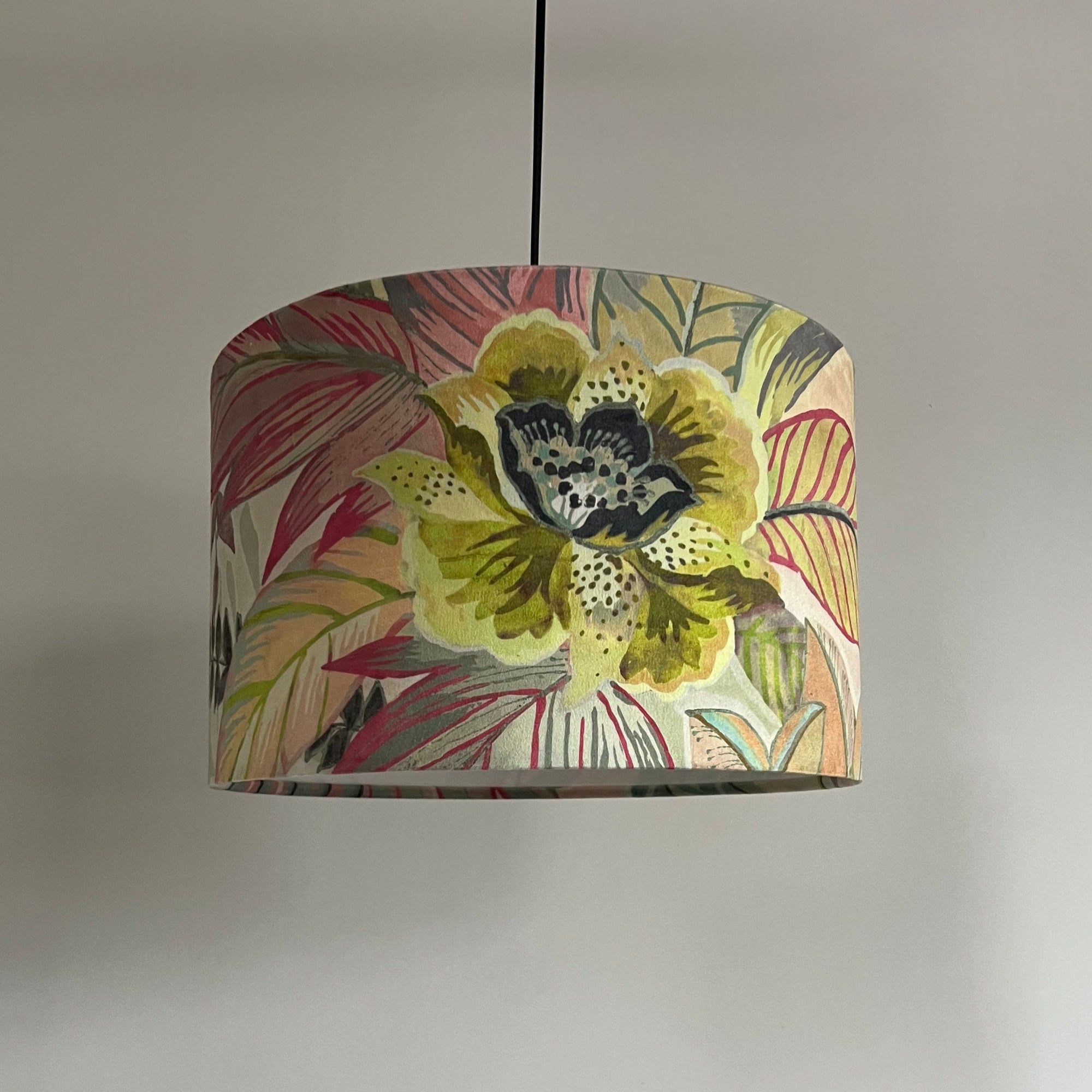 Floral pastel velvet, drum lampshade /ceiling shade with a white lining