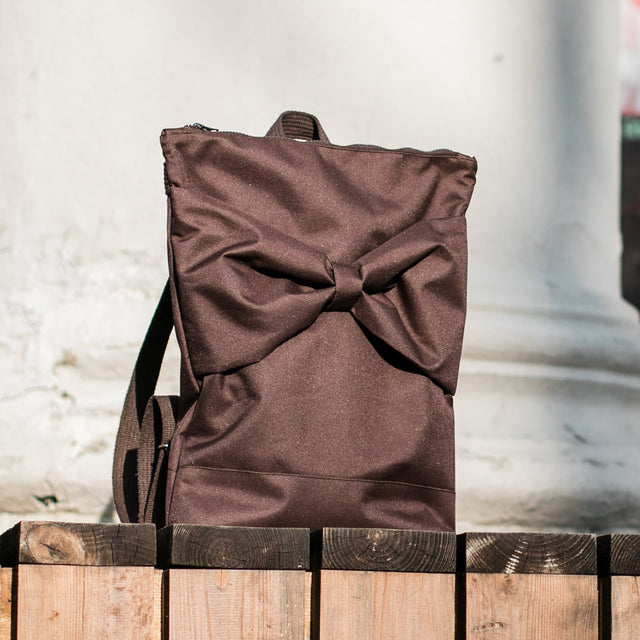 Waterproof Brown Backpack with Statement Bow