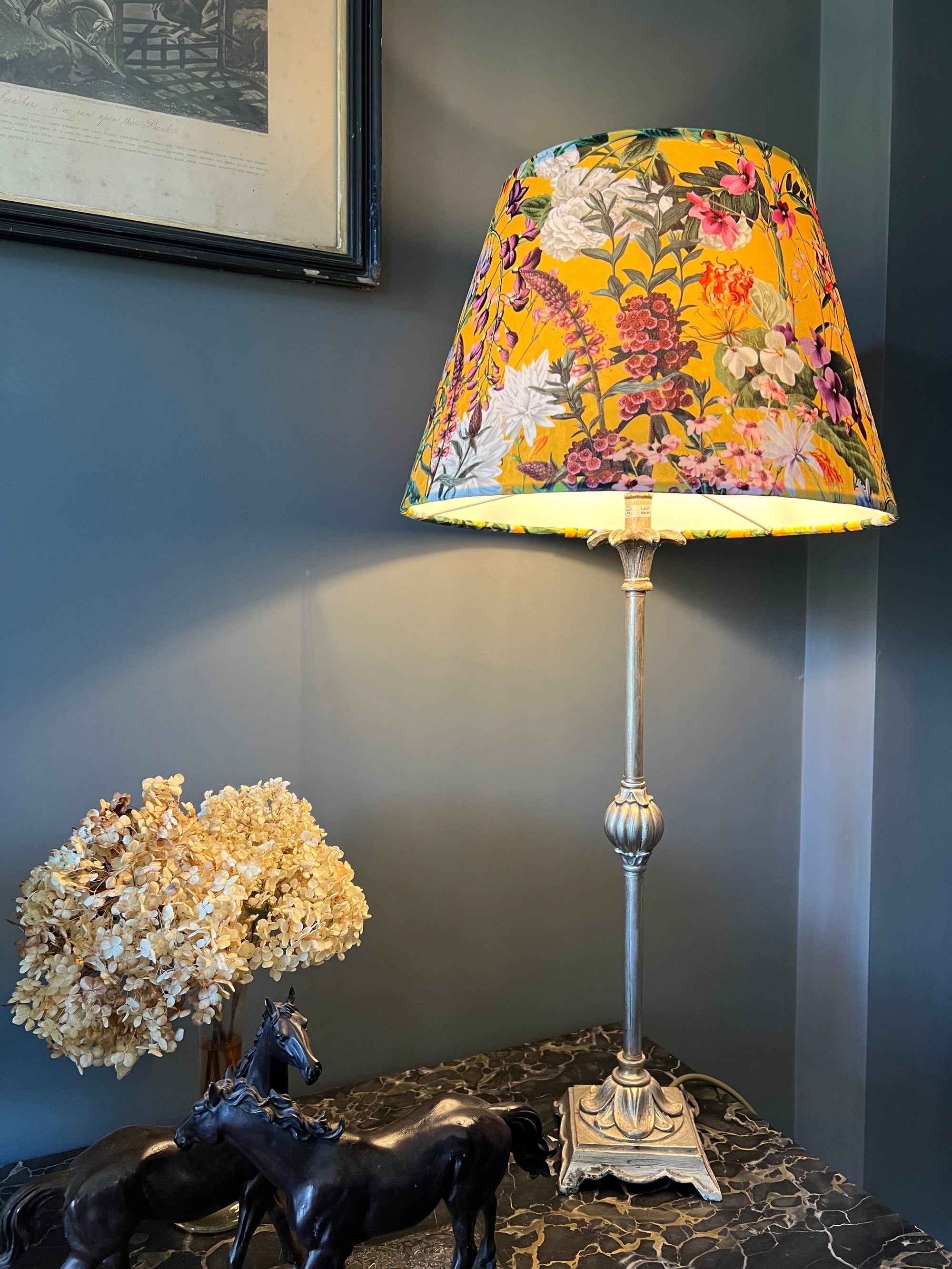 Mustard Flowers Velvet Steep Empire Lampshade | Handmade Ceiling Light Shade | UK