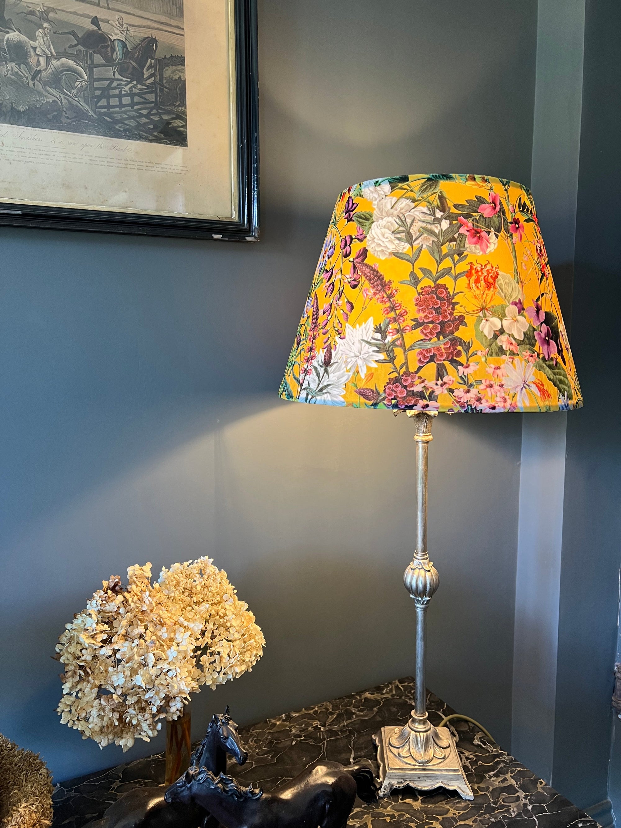 Mustard Flowers Velvet Steep Empire Lampshade | Handmade Ceiling Light Shade | UK