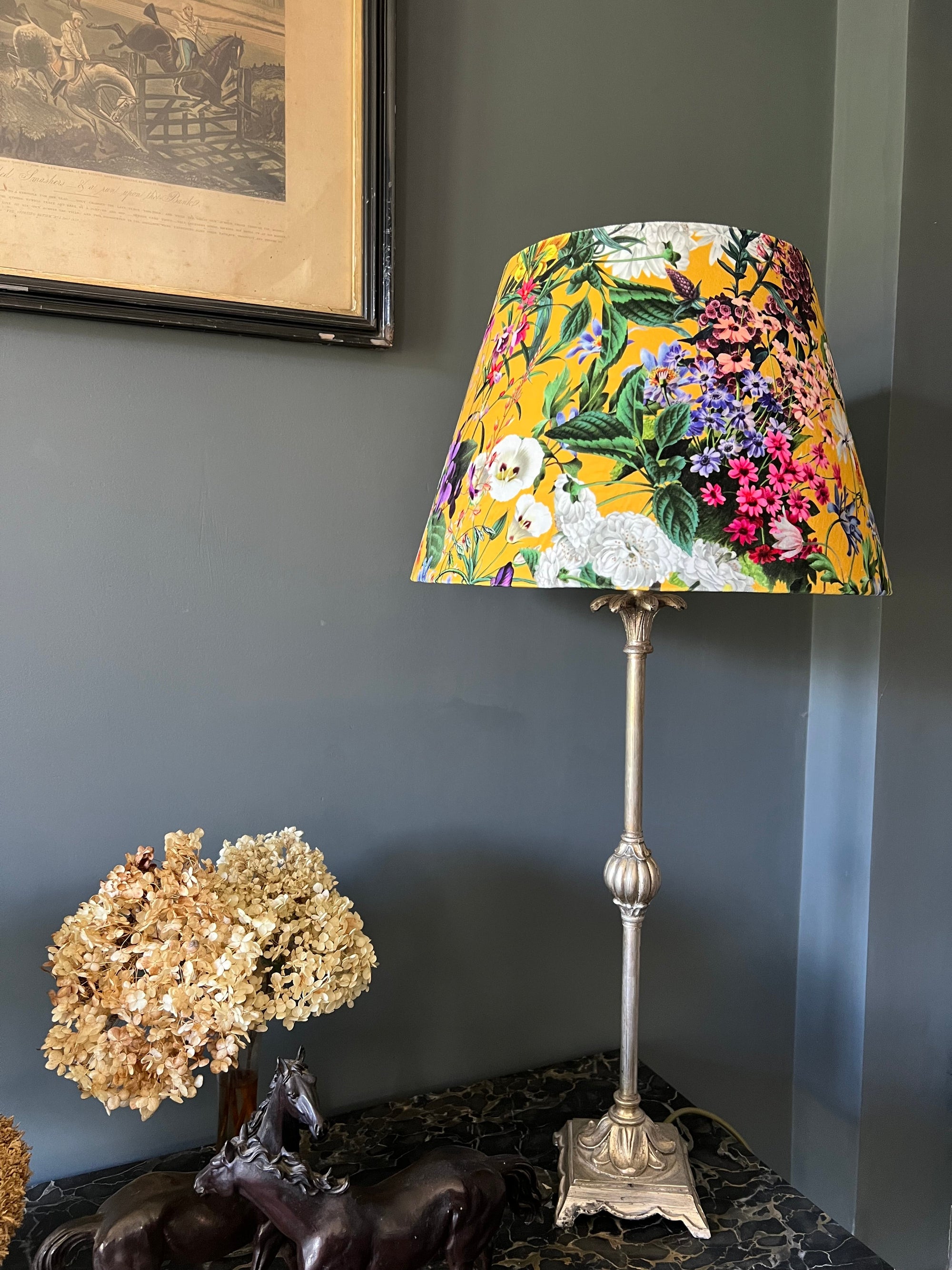 Mustard Flowers Velvet Steep Empire Lampshade | Handmade Ceiling Light Shade | UK