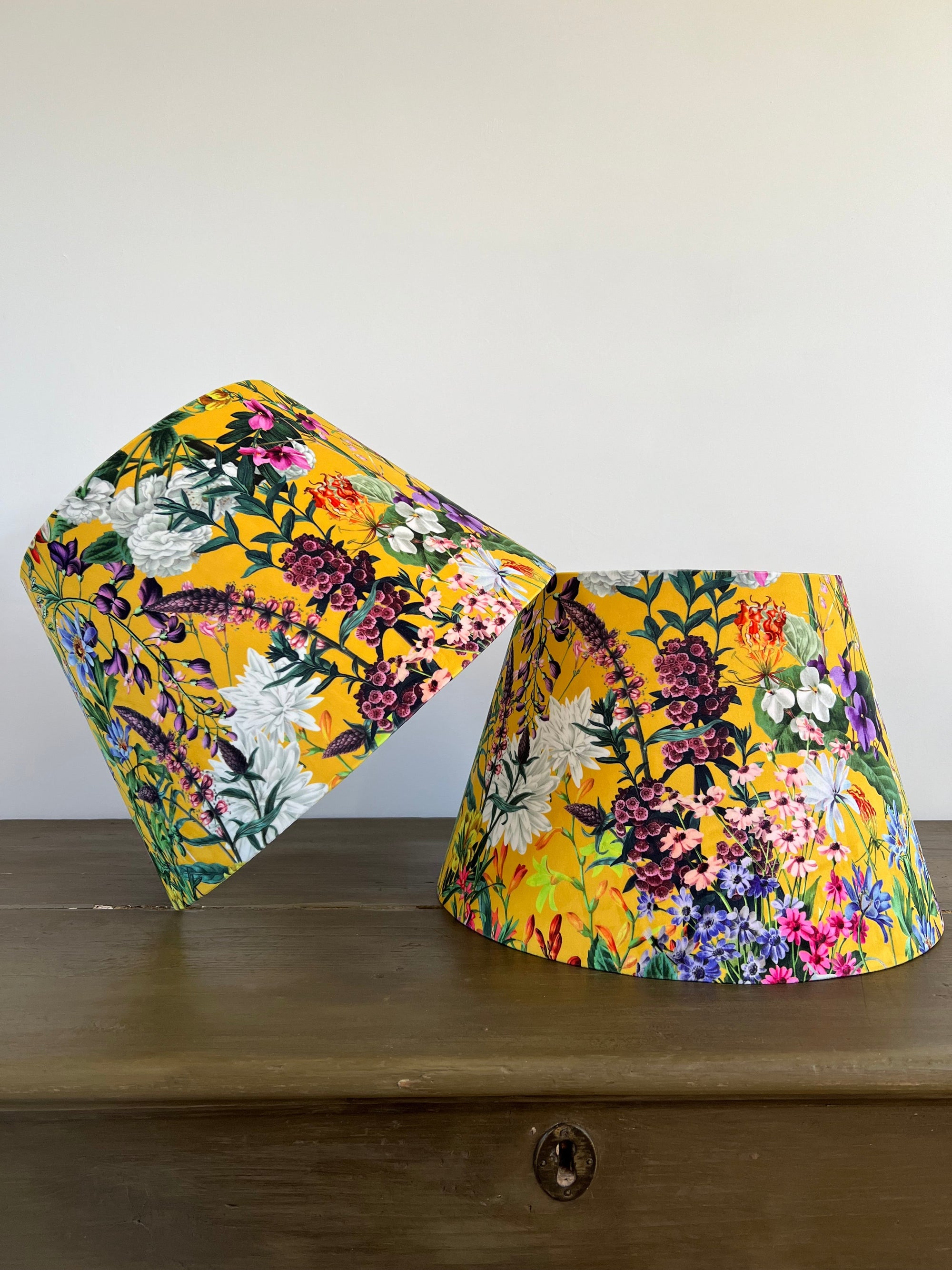 Mustard Flowers Velvet Steep Empire Lampshade | Handmade Ceiling Light Shade | UK