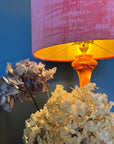 Coral textured velvet drum lampshade/ ceiling shade with a metallic brushed gold lining
